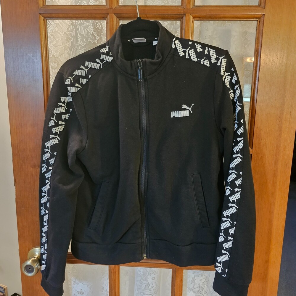 Puma Amplified Women's Black Track Suit, Full Zip Jacket Large Pants XL
